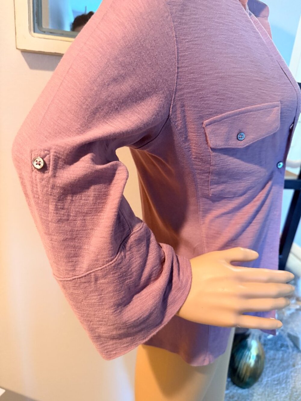 Purple Contrast Ribbed Surplus Shirt - Picture 11 of 16